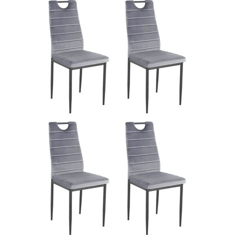 MandyLot de 4 chaises de salle à manger en velours gris (1/5)