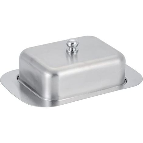Beurrier en acier inoxydable - Bol à dessert - Boîte à pain au fromage avec couvercle - Pour 250 g de beurre - Pour restaurant à la maison - Argenté - 18,8 x 12,8 x 6,7 cm (1/4)