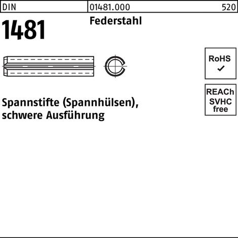 Goupille de serrage DIN 1481 3,5x 6 acier à ressort version lourde 200 pièces