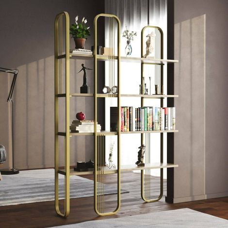 Dmora - Bücherregal Almena, Büroregal, Mobiler Buchhalter, Bücherbrett, 125x28h180 cm, Gelb, mit verstärkter Verpackung (1/5)