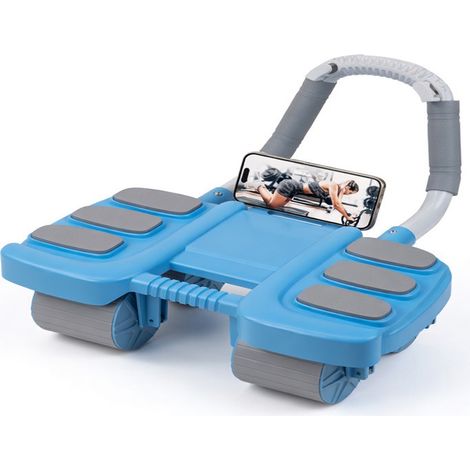 Rueda abdominal azul de cuatro ruedas con retorno automático modelo 7