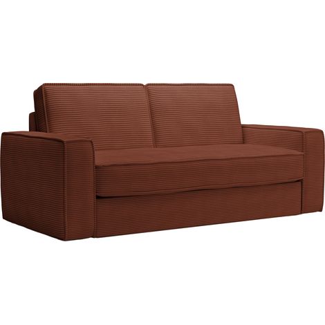 Mobilier Deco – Canapé 3 places convertible velours côtelé terracotta – Matelas 14 cm – Confort optimal pour couchage quotidien – Design moderne (1/4)