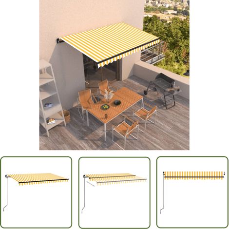 The Living Store Auvent manuel rétractable 450x350 cm Jaune et blanc - Auvent Retractable - Store Banne - Parasol - Abri Solaire - Jardin (1/5)