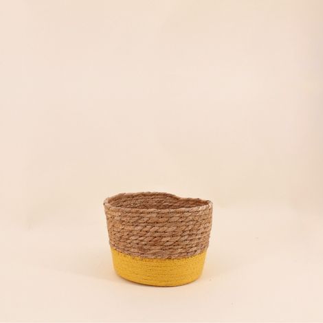 Panier en paille détail jaune 20x15cm (1/5)