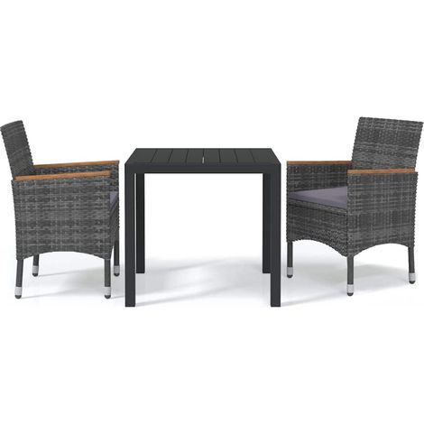 Set da Pranzo per Giardino 3 pz Salotto da Giardino con Cuscini Polyrattan Grigio (1/5)