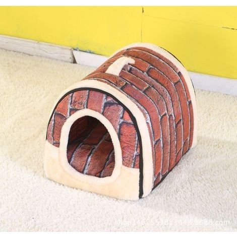 Nid pour animaux de compagnie 2-en-1-doux et chaud-antidérapant-pliable-hiver et été-doux et confortable sac de couchage 60x45x45cm - rétro brique rouge