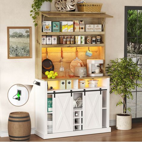 Haut de cuisine 191 cm avec LED RGB, prise, porte abattante, crochets, range-bouteilles (1/5)