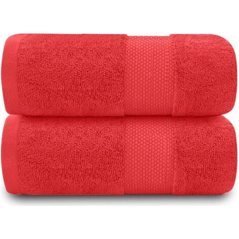 Lot de 2 Serviettes de bain, 100% Coton égyptien, 700 g/m², Extra absorbantes, Séchage rapide, Couleur vin (1/5)