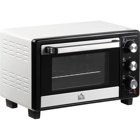 Mini four 1400 W 16 L - thermostat 230°C max - minuteur 60 min - 3 modes de cuisson - 4 accessoires inclus - acier inox. métal verre trempé blanc noir