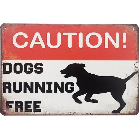 Plaque de Fer Métallique d'Avertissement "Chiens en Liberté", Plaque Drôle pour Extérieur, Route, Jardin, Décoration Vintagée 30 X 20 Cm (1/5)