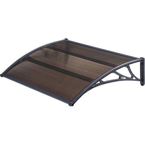 Helloshop26 – Auvent de porte 120 x 80 cm – Marquise d'accueil résistante aux intempéries – Toit en polycarbonate marron – Bordure en aluminium noir