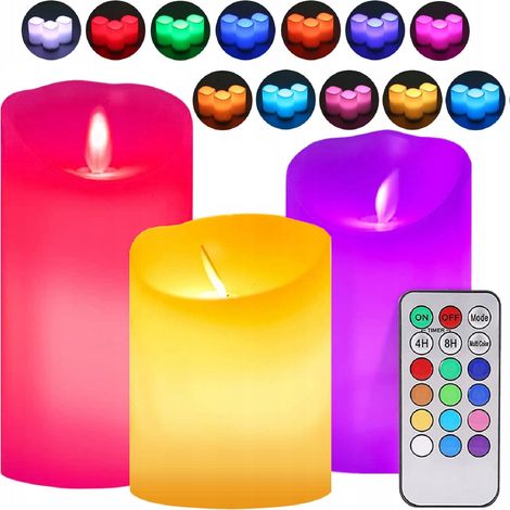 BOUGIES LED OO68 AVEC TÉLÉCOMMANDE, ENSEMBLE DE 3 PIÈCES RGB (1/5)