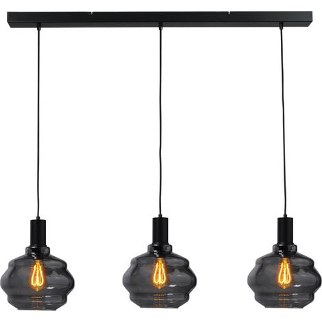 Lampe suspendue 3 lumières - noire - Porto avec verres à fumée Ball - Ø 24cm - 2711-05-05-100-3-3