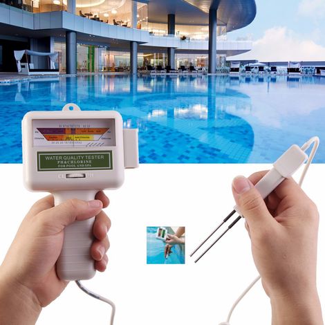 2-in-1-Poolwasserqualitätstester, pH-/Cl2-Detektor mit Display für Spa, Hydrokultur-Aquarium, Weiß