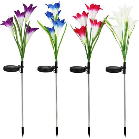 4 Lampes Solaires Extérieures Changeantes avec Fleurs de Lys, Étanches IP65, Idéal pour Jardin, Patio et Allée de Décoration (1/5)