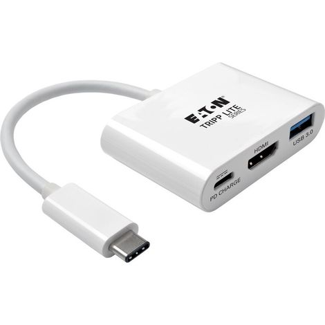 EATON TRIPPLITE USB-C to HDMI Adapter with USB-A Port and PD Charging HDCP White (U444-06N-HU-C)