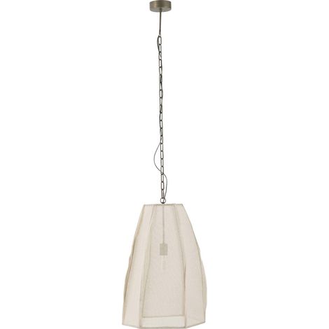 Plafonnier poire blanc en lin et fer élégant pour salon - Blanc naturel lin clair (1/4)