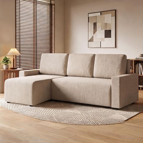 Canapé beige en polyester 226 x 125 x 86 cm (1/5)