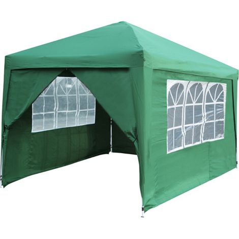 GAZEBO PIEGHEVOLE DA GIARDINO VERDE CON TELI LATERALI E FINESTRA 3X3 AUTOMATICO FIERA (1/5)