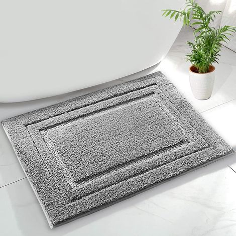CCYKXA Grey Bath Mat 50 x 80 cm Thickened Bathroom Mat Non-slip Water Machine Washable Bathroom Bath Mat Absorbent Microfiber Shower Mat (1/5)
