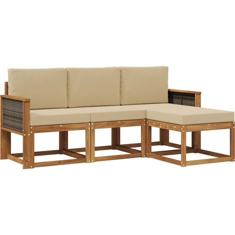 Outdoor Sofa Set 4 pcs Natural Solid Acacia Wood and Polyester vidaXL (1/5)