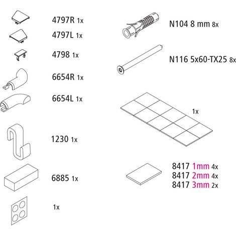 Kermi EBLI037 Set Montagekleinteile Farbe: silber hochglanz