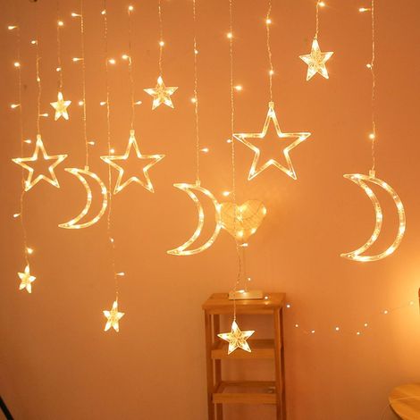 Star Lights Outdoor 138LED Alimenté Rideau Lumières Guirlande Lumineuse Led Guirlande Lumineuse Étoile Lune Guirlande Lumineuse pour Cour Jardin Patio Maison Noël Vacances Décoration (1/5)