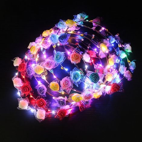 LED Flower Crown, a set of 7 LED flower crowns, light-up headbands, LED flower head ornaments, suitable for girls and ladies' flower hairstyles. (1/4)