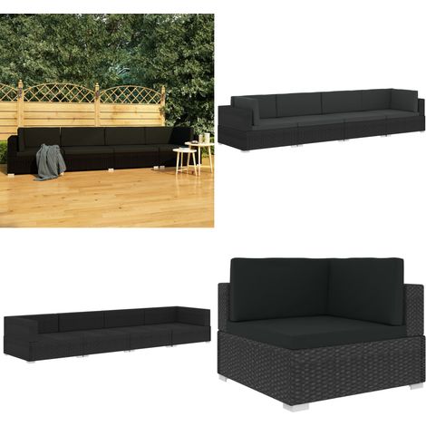 Set Divani da Giardino 4 pz con Cuscini in Polyrattan Nero - Divano angolare - Divano centrale