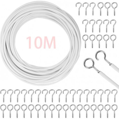 Cable espiral para cortinas，10 m，Juego de cable espiral，con fijaciones/accesorios，Cable para cortinas，con ojales y ganchos，para barras de cortina (1/5)