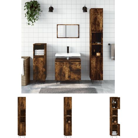 The Living Store - Badschrank Räuchereiche 30x30x190 cm Holzwerkstoff (1/5)