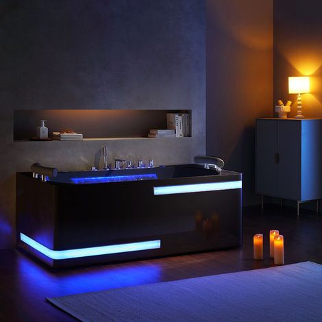 Baignoire balnéo Santorin black 68 jets Whirlpool