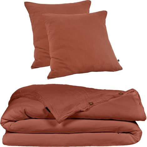 Parure de lit 240 x 260 cm en double gaze de coton terracotta - PEPA 4 (1/5)
