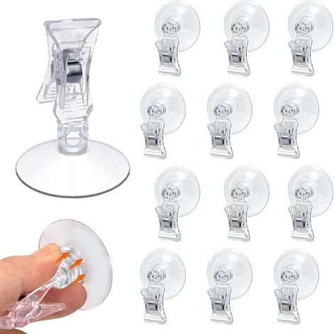 12 Pièces Clips à Ventouse Transparents, Pince Multifonctions en Plastique pour Salles de Bains, Cuisines, Supermarchés (1/5)