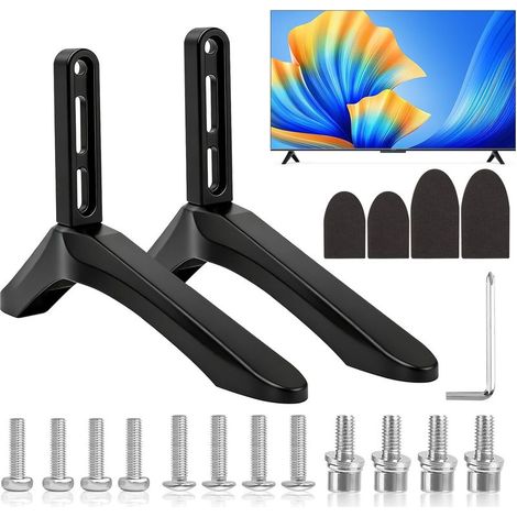 Support TV de table, universel pour écrans LCD LED de 32 à 65 pouces, pieds pour T-V, support universel avec vis, noir (1/5)