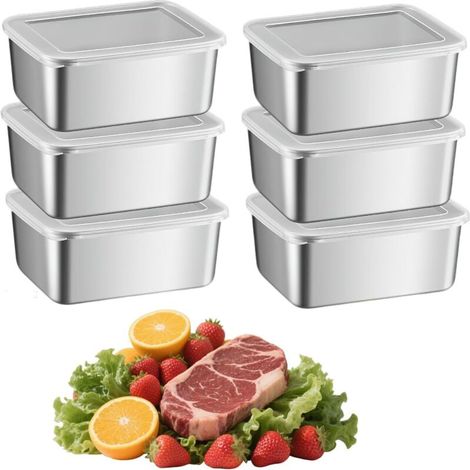 Bardusch-6 boîtes conservation acier inox, réutilisables empilables, charcuterie/frigo, couvercles inclus (1/5)