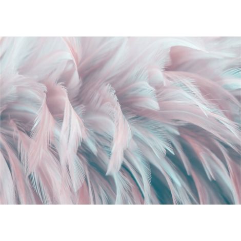 Papier peint coloré plumes roses décoration murale pour salon – 350 x 250 cm Wallarena (1/4)