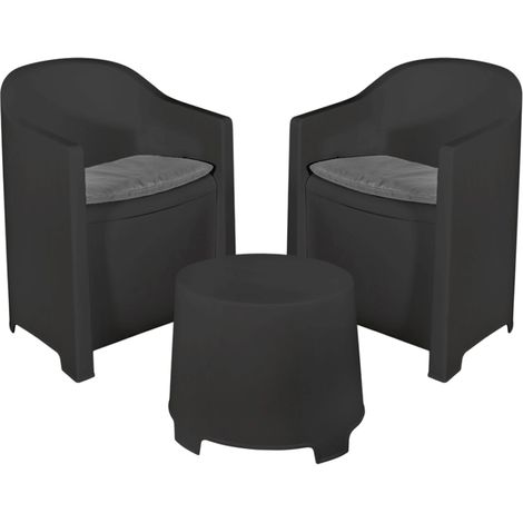 IPAE PROGARDEN - SET LUNA TAVOLINO CON DUE POLTRONE CON CUSCINI ANTRACITE SLUC06AG