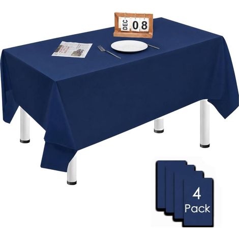Lot de 4 nappes 137x274cm Bleu Marine, Rectangulaire, Imperméable, Anti-taches
