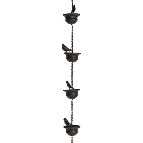 Chaîne de pluie décorative en métal avec oiseaux, pour la collecte de l'eau de pluie et la décoration de jardin extérieur. (1/5)