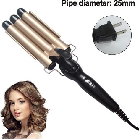 Fer À Boucler 3 Rouleaux - Céramique Tourmaline - Température Réglable 180-210 °C - Tension Universelle 110-240 V - 35 cm - 1 Pièce (1/5)