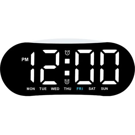 Orologio da tavolo a LED con visualizzazione di data e giorno, doppia sveglia per chi ha il sonno pesante, retroilluminazione regolabile a 7 colori, funzione snooze, orologio da comodino bianco (1/3)