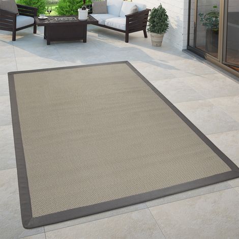 Paco Home In- & Outdoor Teppich Balkon Küchenteppich Sisal Optik Einfarbig Creme Grau 120x170 cm