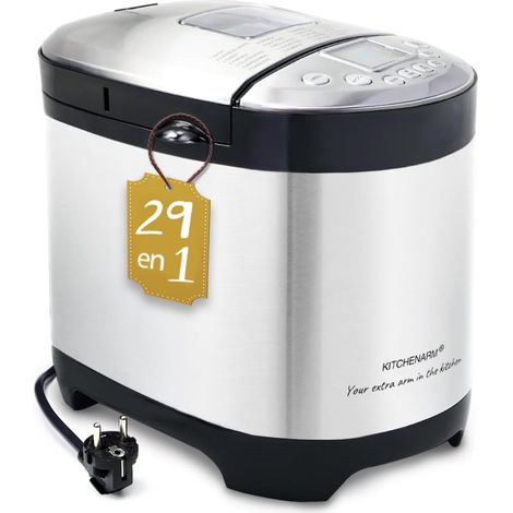 29 en 1 Machine à pain intelligente avec interface utilisateur et documentation 100% en français - 900 G Machine à pain en acier inoxydable avec réglages sans gluten et pain complet