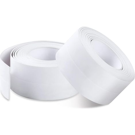 Bathroom Seal, 2 Pieces Self Adhesive PVC Sealing Tape for Bathroom, Kitchen, Anti-Mildew, Caulking (3.8cmx3.2M)