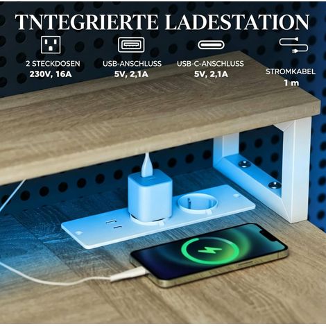 Eckschreibtisch 172x100x89 cm Weiß Spanplatte mit LED, platzsparend – MEUBLIV (1/5)