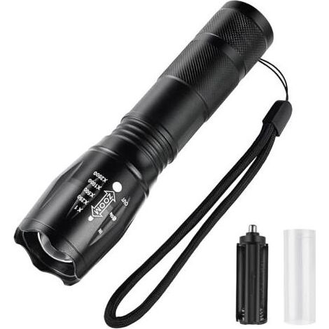 Lampe torche LED Ultra Puissante, Lampe de Poche mit Tactique Étanche, zoomable led flashlight,5 Modes, Flashlight à piles pour le Camping, Le Plein Air, Les Urgences, La Randonnée [Classe énergétique (1/5)