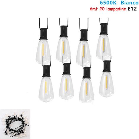 GUIRLANDE LUMINEUSE 6 M AVEC 20 AMPOULES E12 POUR EXTÉRIEUR, LUMIÈRE FROIDE 6 500 K (1/2)