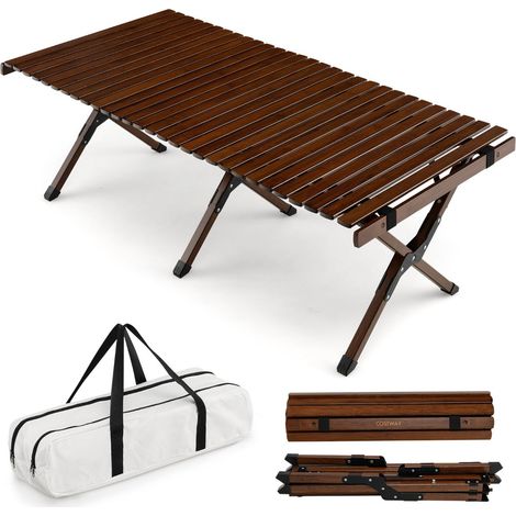 Tavolo da campeggio pieghevole in bambù 122 x 60 x 43,5 cm facile da trasportare finitura elegante colore caffè 200019206