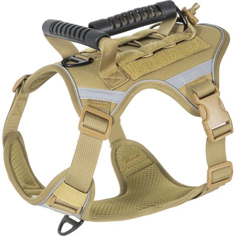 Harnais pour chien à deux poignées, adapté aux chiens de taille moyenne à grande, style gilet anti-explosion, idéal pour l'entraînement en extérieur, jaune désert sans drapeau national, taille S. (1/4)